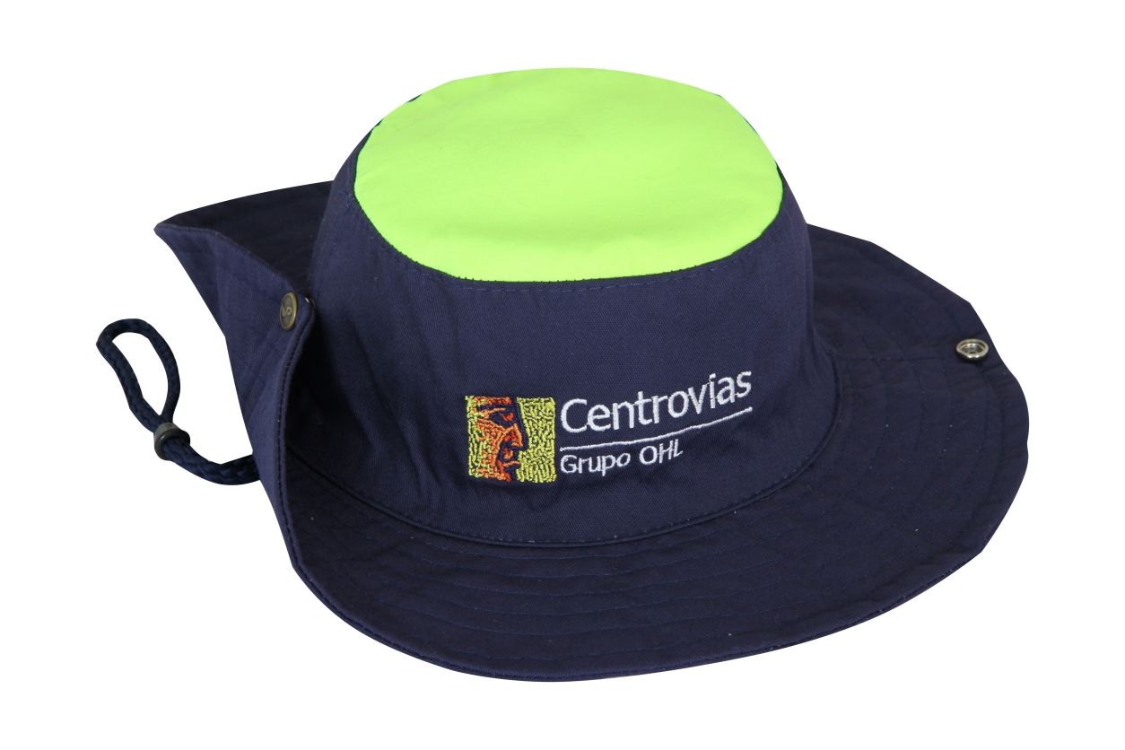CB 407 - Chapéu Australiano Promocional Personalizado, Confeccionado em Microfibra, Aba com Costuras, Botao de Pressao, Cordao e Regulador Plastico, Bordado.